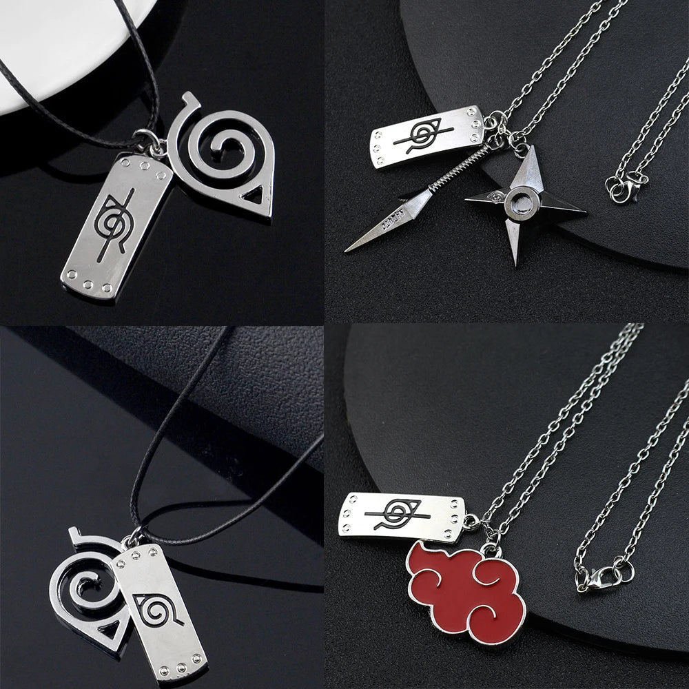 Anime Konoha Leather Necklace Akatsuki Red Cloud Pendant Anime Accessories Cosplay Akatsuki Itachi Cartoon Toys Gifts