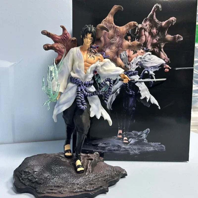 Naruto GK Tiemu 31cm Uchiha Sasuke Figure Mantra Seal Sharingan Fighting Scene Figurine Anime Model Ornaments