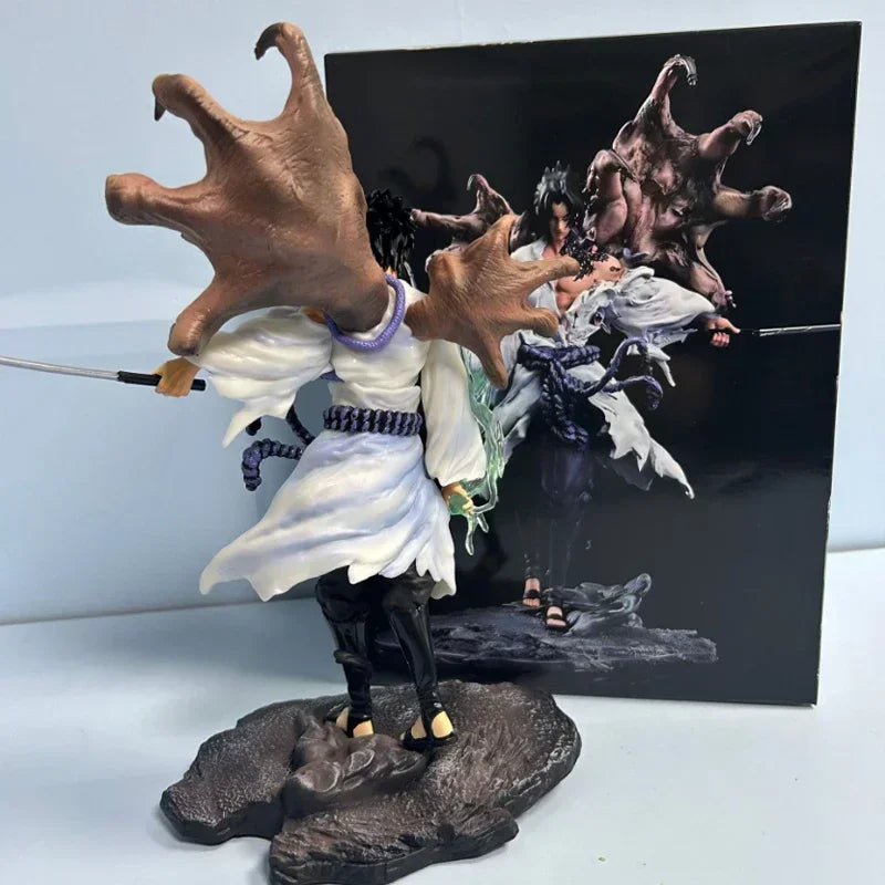 Naruto GK Tiemu 31cm Uchiha Sasuke Figure Mantra Seal Sharingan Fighting Scene Figurine Anime Model Ornaments