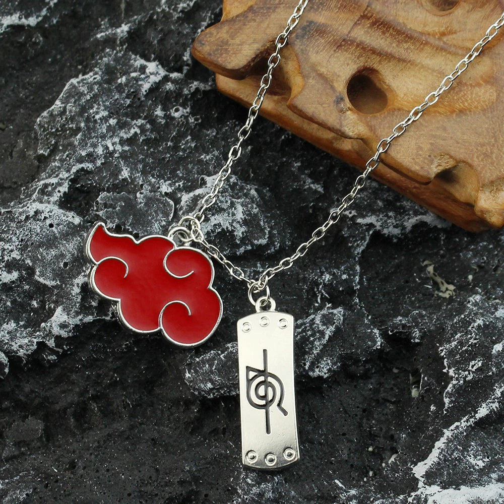 Anime Konoha Leather Necklace Akatsuki Red Cloud Pendant Anime Accessories Cosplay Akatsuki Itachi Cartoon Toys Gifts