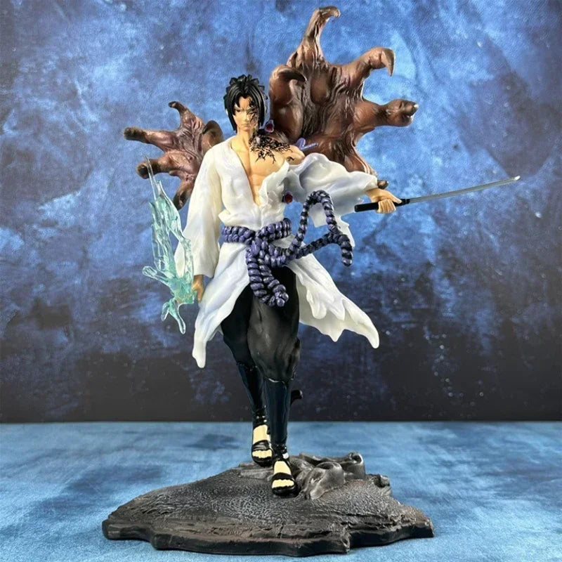 Naruto GK Tiemu 31cm Uchiha Sasuke Figure Mantra Seal Sharingan Fighting Scene Figurine Anime Model Ornaments