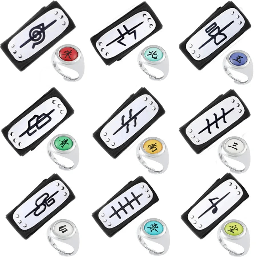 Bandai Naruto Akatsuki Rings Headbands Anime Figure Itachi Cosplay Ring Accessories Props Jewerly Christmas Party Gifts