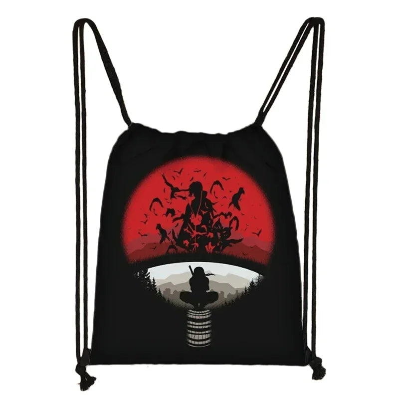 New Anime Uchiha Sasuke Akatsuki Sharingan Cartoon Drawstring Bag Children's Portable Backpack toys Gift