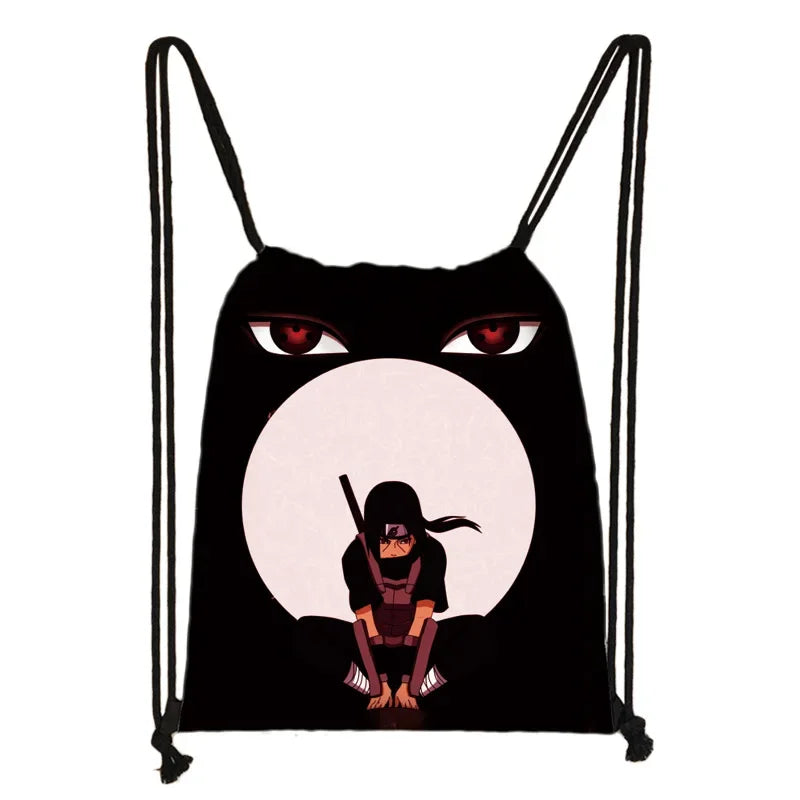 New Anime Uchiha Sasuke Akatsuki Sharingan Cartoon Drawstring Bag Children's Portable Backpack toys Gift