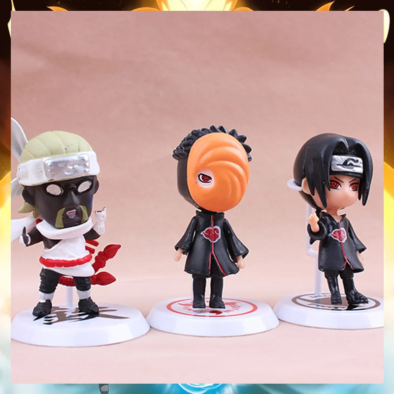6 Pcs/Lot NARUTO Sasuke Gaara Uchiha Madara Figure 7-8cm 2 Style Personality Base Mini Figurines