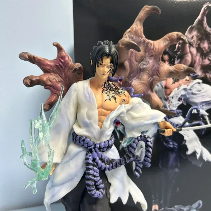 Naruto GK Tiemu 31cm Uchiha Sasuke Figure Mantra Seal Sharingan Fighting Scene Figurine Anime Model Ornaments