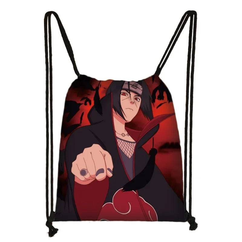 New Anime Uchiha Sasuke Akatsuki Sharingan Cartoon Drawstring Bag Children's Portable Backpack toys Gift