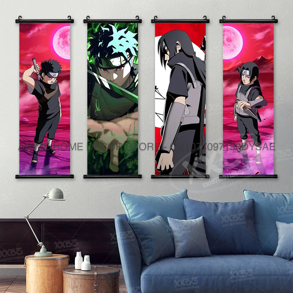 Naruto Posters Scroll Wall Decor Uchiha Itachi Home Pictures Haruno Sakura Anime Hanging Nara Shikamaru Art Paintings Orochimaru